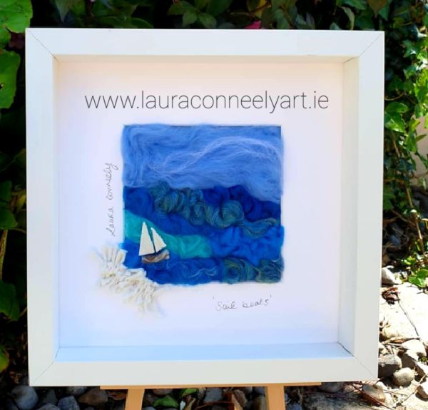 sail boats ocean artist beach art, Irish art, Irish artist, needle felting, new horizons, sea artist, Irish, handmade in Ireland